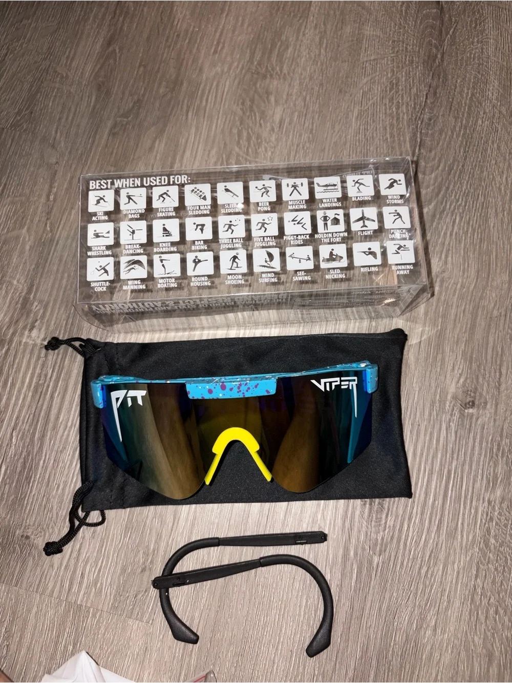 Pit Viper Blue Mirrored Shield Sunglasses with Yellow Nosepiece